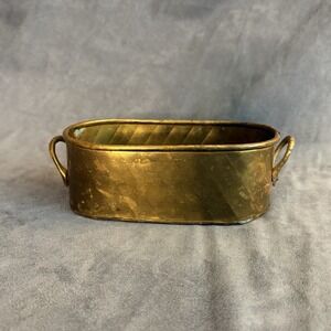 Brass Oval Planter Pot Mini Display Tub Small Handles Rustic Metal Gold 8"
